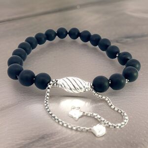 David Yurman Authentic Estate Matte Onyx Bead Bracelet 6.6 - 8.5" Sil 8 mm DY501
